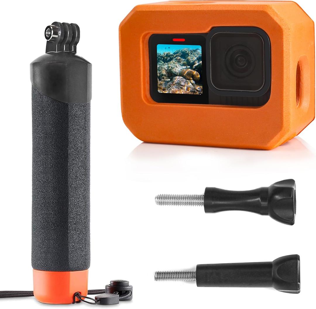 FitStill Floaty Soft Foam Case&Floating Hand Grip Stick Set for Go Pro Hero 13/12/11/10/9 Black,Snorkeling Surfing,Wakeboarding Protective Cage housing Shell Cover Action Camera Accessories Kit