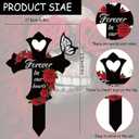 2 x Metal Butterfly Memorial Garden Stake, Cross Cemetery Grave Decorations with Rose Design, Forever in Our Hearts Grave Marker for Mom Dad Son, Outdoor Yard Garden Cemetery Decor (Black)