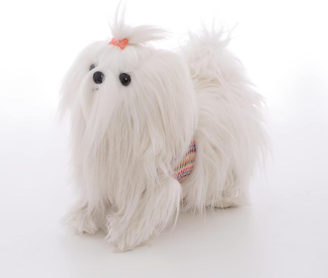CU-MATE 11 Inch- Shih Tzu Puppy Toys Dog -White Longhaired Pomeranian Plush Stuffed Animal Realistic Dog Plush Toy Pet Present Gift