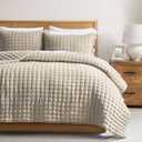 WDCOZY Beige Twin Size Quilt Bedding Sets with Pillow Sham, Tan Cream Lightweight Bedspread Coverlet, Quilted Blanket Thin Comforter Bed Cover, All Season Summer Spring, 2 Pieces, 68x90 inches (Deep Beige (White Cross Stitching))