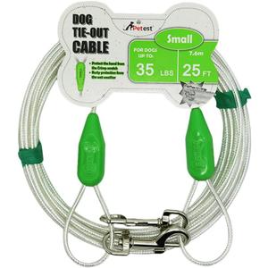 Petest 25ft Reflective Tie-Out Cable for Small Dogs Up to 35 Pounds (35lbs25ft, Green & Silver)
