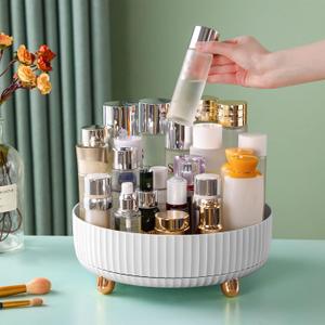 Funest Makeup Perfume Organizer, 360 Degree Rotating Lazy Susan Cosmetic Desk Storage Lotions Display Case Round Tray with Large Capacity, For Your Jewelry (White)