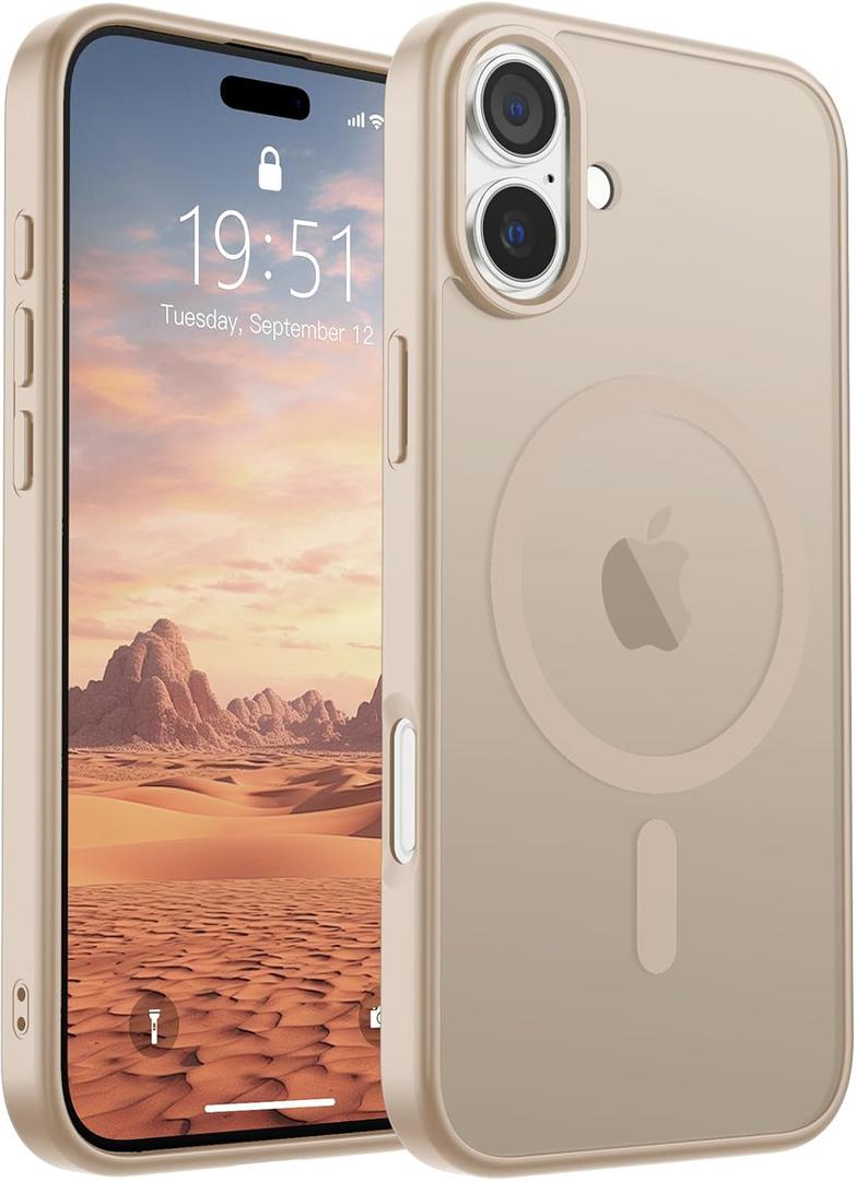 SUPFINE Magnetic for iPhone 16 Plus Case(Compatible with MagSafe)(Military Grade Drop Protection) Slim Translucent Matte Shockproof with Anti-Fingerprint Phone Case, Desert Gold