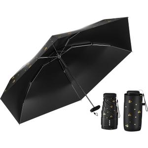 Compact Mini Umbrella for purse-Lightweight,Fold and UV Umbrella for Rain-Suitable for women, girls, kids (Love Black)
