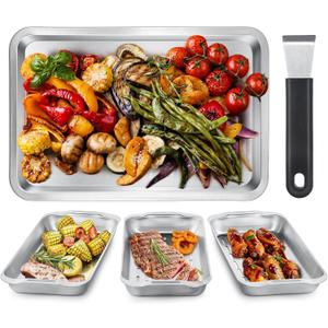 Grill Basket Set, 3-Piece Stainless Steel Grill Topper Pans for Outdoor Grill with BBQ Prep Tray, Grilling Baskets Barbecue Accessories for Vegetables, Fish, Meat, and Seafood