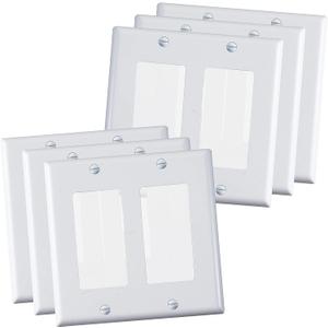 Faith White 2-Gang Two-Device Wall Plate (6-pack) | Double Light Switch Cover Plate or Outlet Cover Wall Plate | 2-Gang Wall Plate for Rocker Switches or GFCI Outlets | Unbreakable Thermoplastic