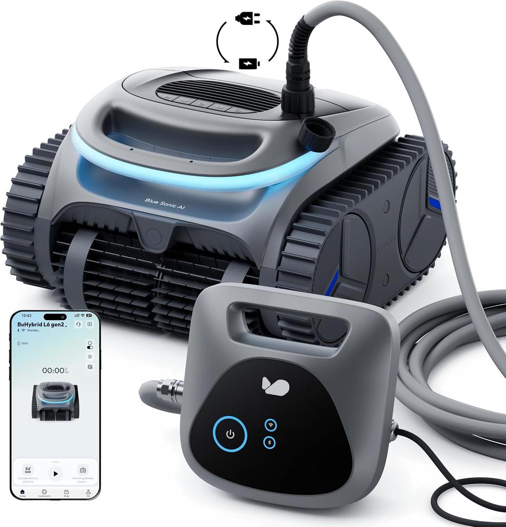 (2026 New) BUBLUE C20H Gen2 Pool Vacuum for Inground Pools, Corded & Cordless Hybrid Pool Cleaner Robot with Smart Navigation, APP Control, Clean Floor/Wall/Shallow for Pools Up to 1615 Sq.Ft, Gray