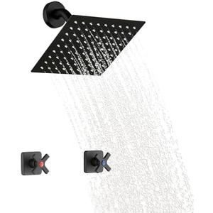 GUOYINDONG 2 Handle Shower Faucet Set, Matte Black Two Handle Shower Faucet Set 2 Knobs Wall Mounted, Shower Faucets Sets Complete
