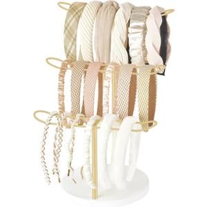Dahey Headband Holder Organizer Metal 3Tier Hair Hoop Display Stand Headband Organizer Storage Hair Ropes Accessories Bracelets Bangles Bedroom College Dorm Decor for Girls Women, Gold