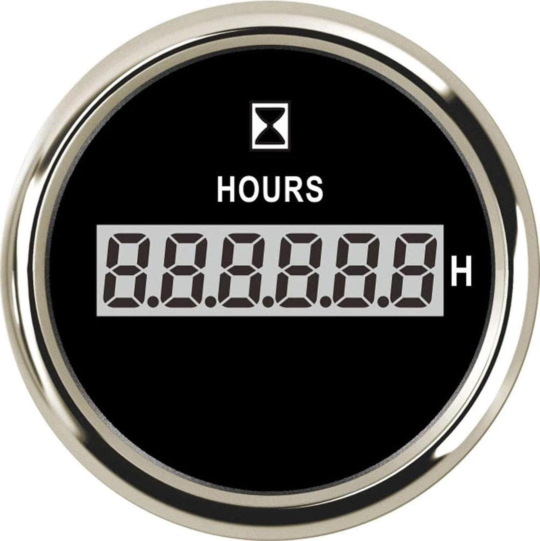 52MM 2" Hour Meter Gauge Red Backlight for Marine Boat 9-32V Waterproof (Silver)