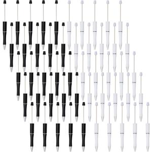 jiebor 50Pcs Beadable Pens Plastic Bead Black Ink Ballpoint DIY Cute Cool Pens for Journaling Women Men Students Teacher Bridal Graduation Gift Office School Supplies Black White