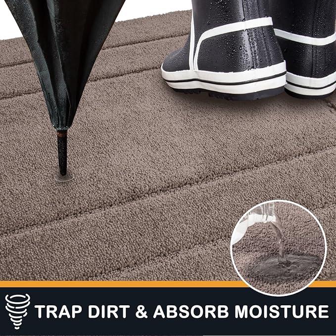 PURRUGS Dirt Trapper Door Mat 32" x 70", Non-Slip/Skid Machine Washable Entryway Rug, Dog Doormat, Super Absorbent Welcome Mat for Muddy Wet Shoes and Paws, Grayish Brown (2'8" x 5'10"