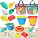 Aclarastra Collapsible Beach Toys for Kids Toddlers, Collapsible Sand Buckets Shovels Set with Mesh Bags and Sand Molds, Foldable Travel Sand Toys for Beach Sandbox Toys for Kids Age 3-10