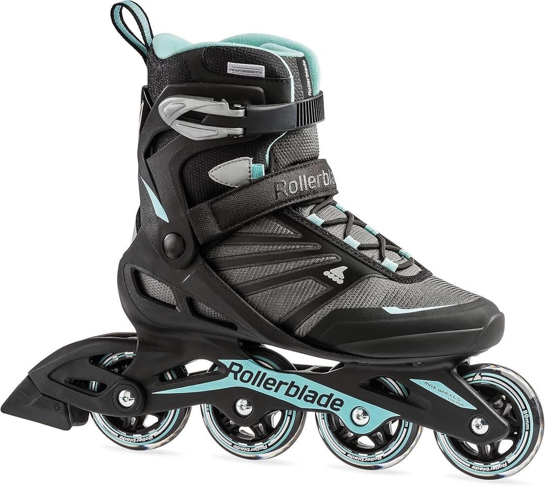Rollerblade Zetrablade Women's Adult Fitness Inline Skate, Black and Light Blue, Performance Inline Skates (7)