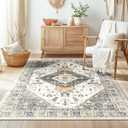 BESTSWEETIE 4x6 Area Rug for Living Room Washable Rugs No Pile Carpet for Entryway Bedroom Dinning Room Playroom Vintage Boho Carpet Print Distressed Non-Slip, 4 x 6 ft, Grey Brown Neutral