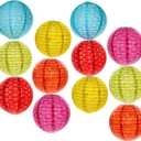 Paper Lanterns Chinese Lunar New Year Decorations 2026 Chinese Japanese Decorative Hanging Paper Lanterns 8inch Round Hollow Colorful Lantern Lamps for Spring Festival Asian Home Party Decor