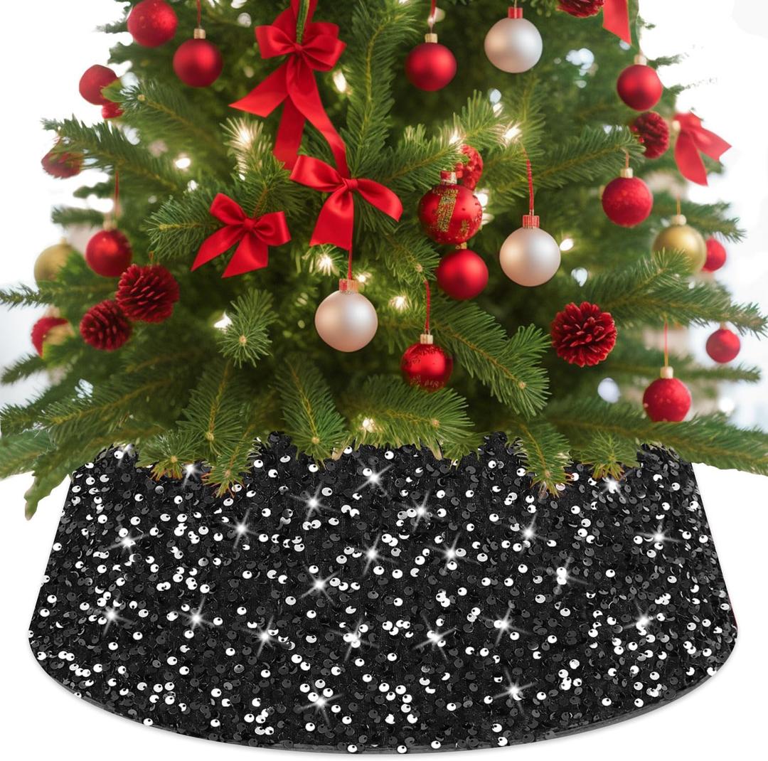 Black Tree Collar Black Christmas Trees Collar 23.6 inch Christmas Tree Ring Xmas Tree Base Cover Round Tree Stand Collar Christmas Tree Collars for Artificial Trees Holiday Decorations