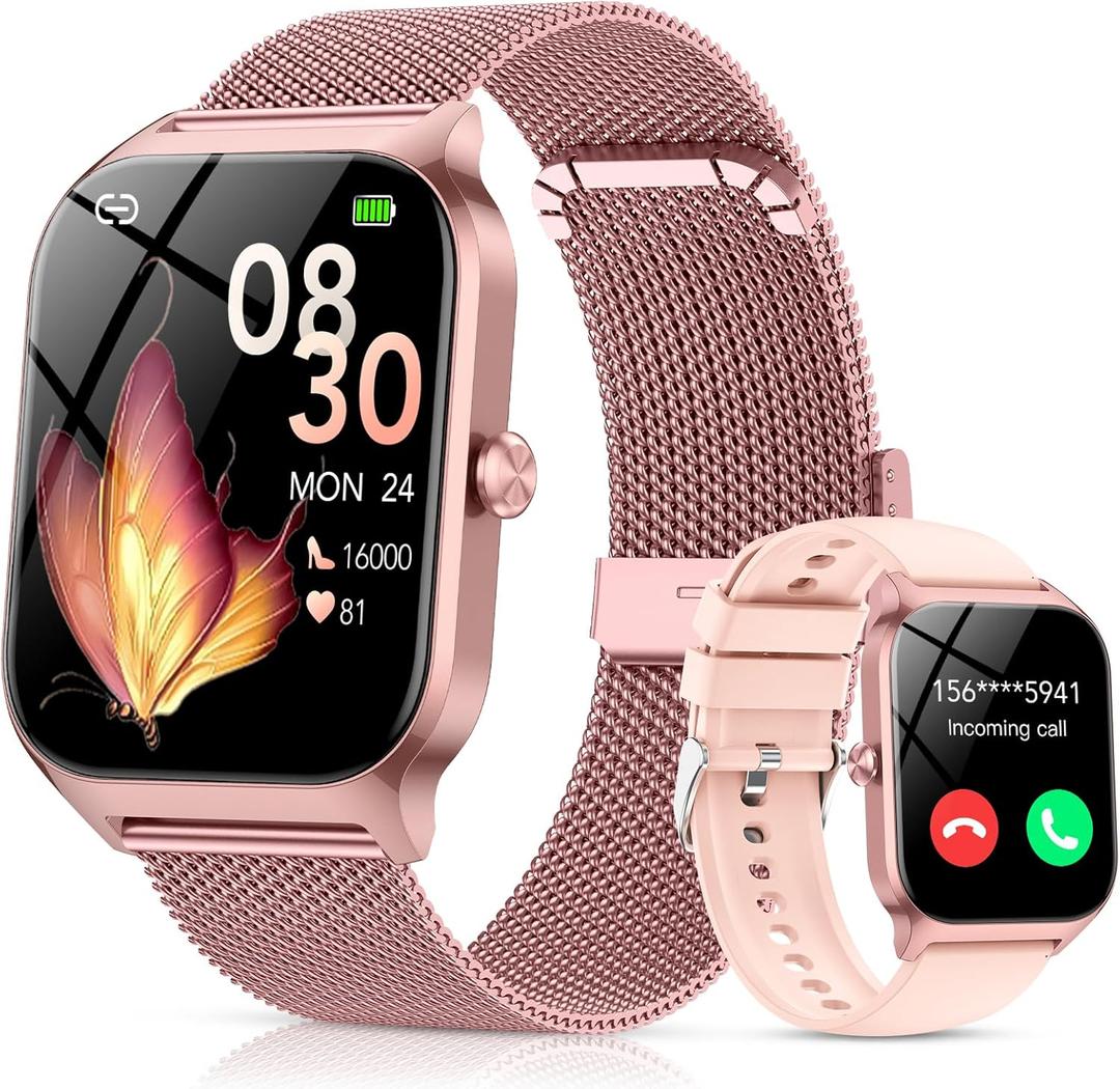 Smart Watch for Women, Answer/Make Call/AI Voice,1.85" HD Smartwatch Compatible for iPhone/Samsung/Android,120+Sport Modes Fitness Tracker with Heart Rate/Sleep Monitor, IP68Waterproof (2 Bands)