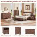 Turosur Fluted Nightstand with Charging Station & 2 Drawers, Walnut