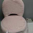 GREENSTELL Small Vanity Stool Chair with Storage and Folding Back, 13" x 13" x 17.7" Faux Fur Soft Ottoman for Teenager, 4 Metal Legs with Anti-Slip Feet, Furry Padded Seat for Makeup, Bedroom, Pink