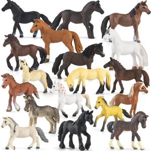 Divwa 18 Pcs Plastic Miniature Realistic Pony Horse Toy Figurine Farm Animal Toy Gift for Boy Girl, Premium Horse Party Favor Decoration Cake Topper Birthday Pinata