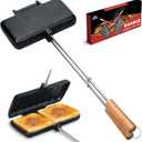 Double Pie Iron for Camping Cast Iron, Pre-seasoned Cast Iron Campfire Sandwich Maker, Mountain Pie Maker, Portable Campfire Cooking Equipment Camp Cooker