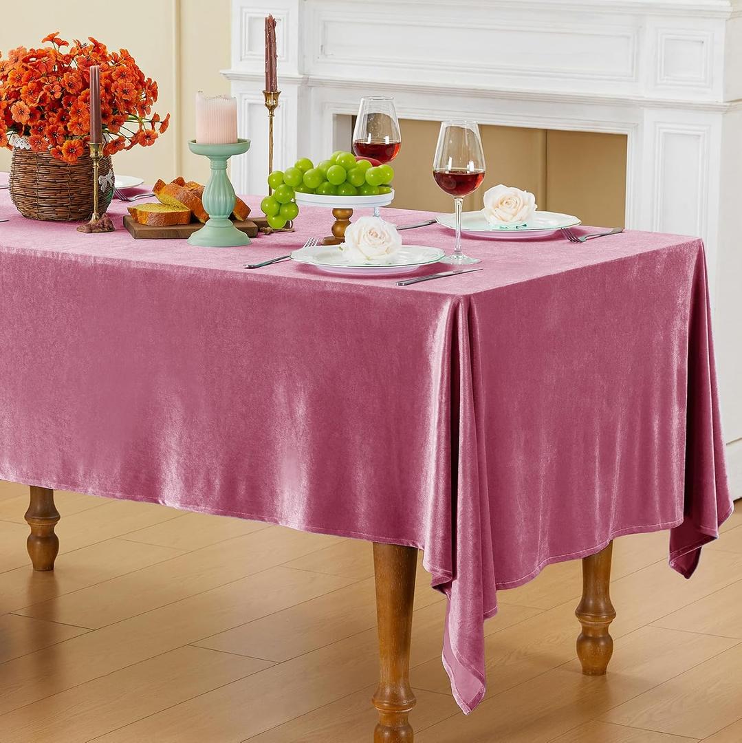 Pink Velvet Tablecloth, 60 x 102 Inch Rectangle Table Cover, Pink Velvet Table Cloth Smooth Luxury Tablecloth for Party Wedding Dining Banquet