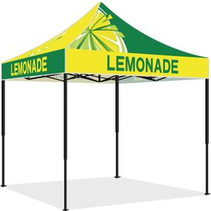 Oudain 10x10 Lemonade Themed Pop up Canopy Tent Commercial Canopy for Food Vendors Heavy Duty Pop up Shelter for Outdoor Catering Advertising Stand with Iron Frame and Silver Coated Fabric