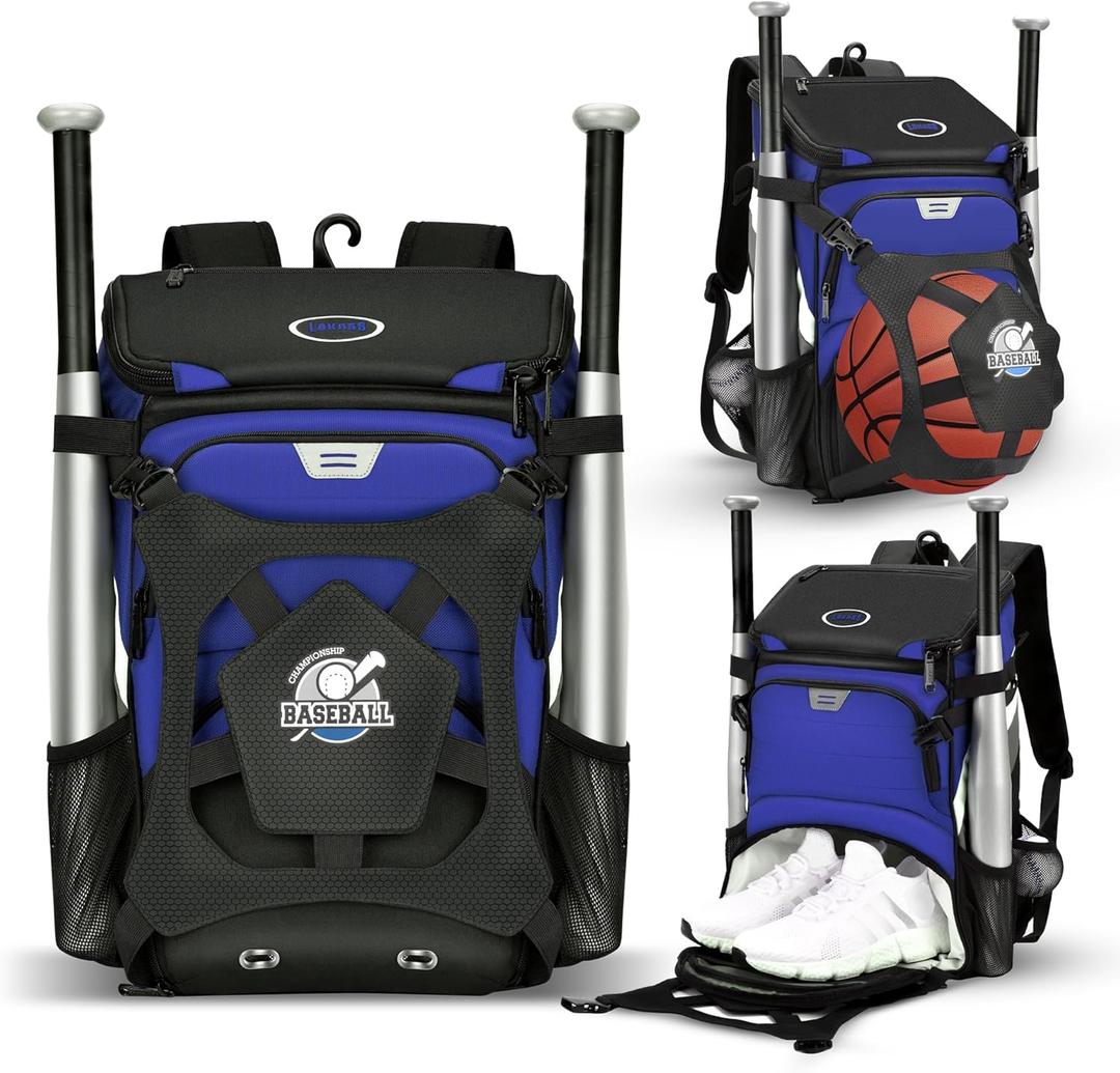 BAGNN Baseball Backpack for Adult and Youth, Large Capacity Lightweight Softball Bag With Shoe Compartment and Fence Hook for TBall Bat & Equipment, Waterproof for Helmet, Gloves (Sapphire Blue)