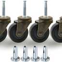 QAVBFA 1-1/2 Inch Antique Brass Caster Wheels, Rubber Casters 5/16 Inch x 1-1/2 Inch (8 x 38mm) Stem Sockets Caster for Sofa, Chair, Cabinet, Dresser Vintage Furniture Set of 4