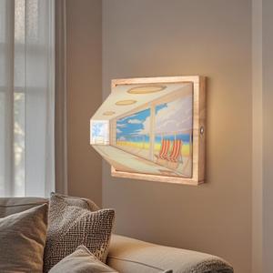 Naked Eye 3D Wall Sconce, USB Rechargeable Wall Mounted Light, Decor Night Three Color Adjustable, Indoor Wireless Lights for Bedroom Living Room Offices (Seafront)