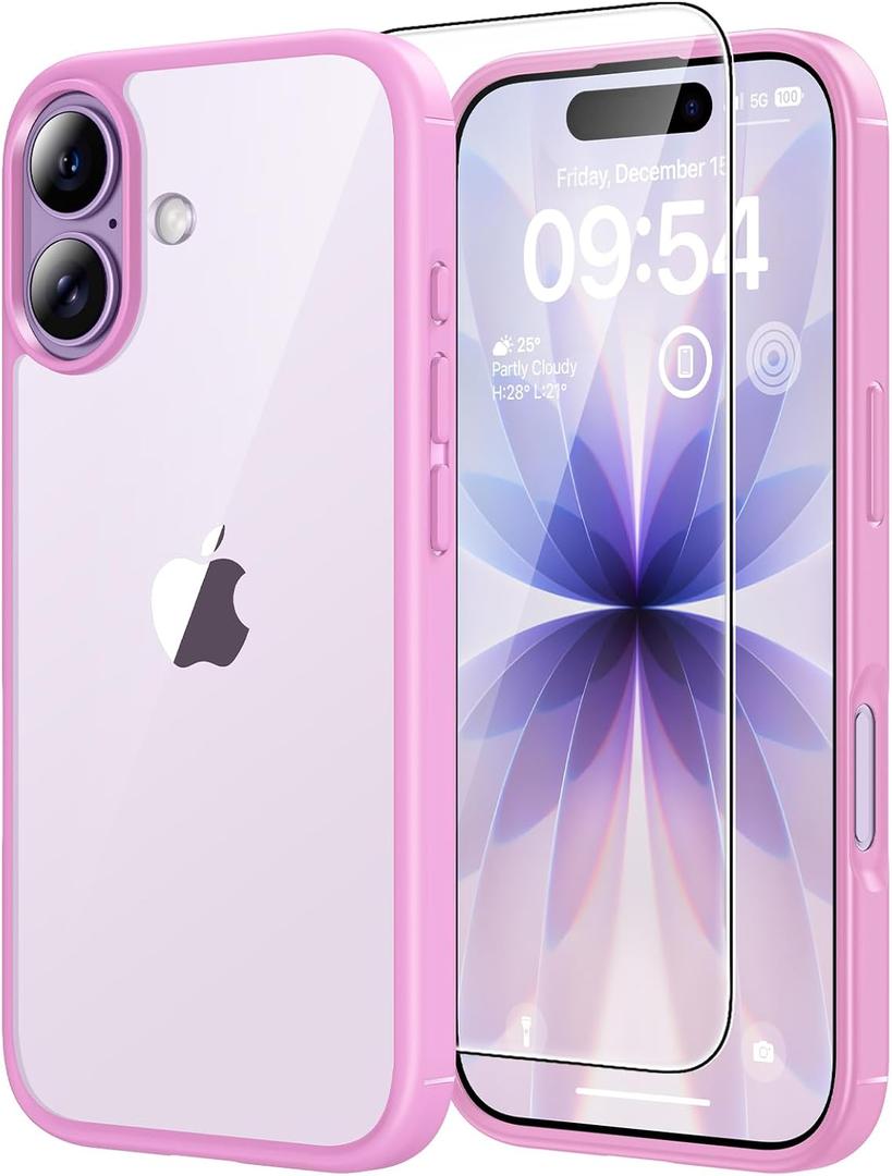 2 x TAURI for iPhone 17 Case, Anti-Yellowing with Screen Protector, Military-Grade Protection Shockproof Slim Phone Case for iPhone 17, Pink