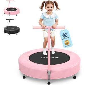 BCAN 36'' Toddler Trampoline, ASTM Certified - Kids Trampoline for Ages 1-6, Foam Handle & Safe Thickened Cover, Mini Trampolines for Kids Indoor, Easy to Assemble, Pink