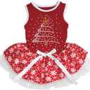 Petitebella Rhinestone Christmas Tree Puppy Dog Dress (Red/Red Snowflakes, Medium)