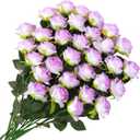 32 Pcs Light Purple Artificial Flowers Bulk, 20" Silk Gradient Blush Purple Real Touch Roses for DIY Wedding Bridal Valentine's Day Bouquets Centerpieces Home Decor