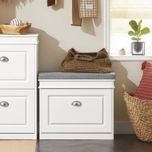 Haotian Shoe Storage Bench, Small Shoe Cabinet for Entryway, Narrow Shoe Rack with 1 Flip-Drawer and Seat Cushion, White, FSR82-K-W, 1 Drawer:24x9.4x20"