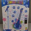 Guitar and Microphone Play Set for Boys New Upgrade,Karaoke Machine with Music&Light,Microphone Toys with Stand,Adjustable Height Guitar Toys for Kids,Toddlers,Child (blue)