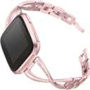 bayite Stainless Steel Bands Compatible with Fitbit Versa/Fitbit Versa Lite & SE/Fitbit Versa 2, Women Bling Replacement Bracelet with Rhinestones Diamond X-Link Accessories (Rose Gold)