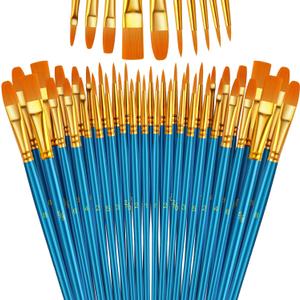 Paint Brushes Set, 5 Pack 50 Pcs Round-Pointed Tip Paintbrushes Nylon Hair Artist Acrylic Paint Brushes for Acrylic Oil Watercolor, Face Nail Art, Miniature Detailing & Rock Painting, Blue