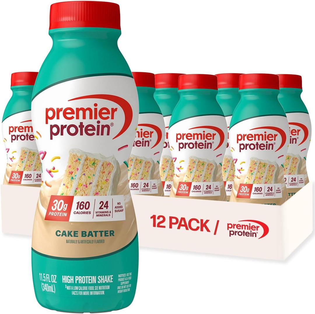 Premier Protein Shake, Cake Batter, 30g Protein, No Added Sugar, 24 Vitamins & Minerals to Support Immune Health, 11.5 fl oz, 12 Pack, Best By: JAN 23, 2026