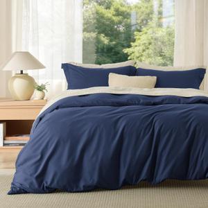 Bedsure Duvet Cover Full Size - Soft Double Brushed Bedding Set for Kids & Adults, Zipper Closure, 3 Pieces, Includes 1 Duvet Cover (80"x90") & 2 Pillow Shams, NO Comforter, Navy Blue