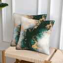 Emerald Green Gold Marble Pillow Covers 18x18 Set of 2, Green and Gold Modern Abstract Throw Pillow Covers Outdoor Decorative Pillow Case for Couch Bed Sofa Cushion Home Decor