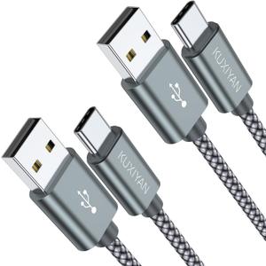 USB Type C Cable,(2-Pack 3FT) USB C Charger Cable Car Carplay Cable Nylon Braided Fast Charging Sync Cord Compatible iPhone 17 Air/16 Pro Max Samsung Galaxy S10 Plus, Google Pixel 2 (Gray) 