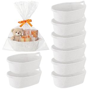 8-Pack Versatile Woven Gift Baskets Set with Handles, Includes Clear Bags & Ribbons, 11.8 Inch Sturdy and Long-Lasting White Decorative Storage Baskets