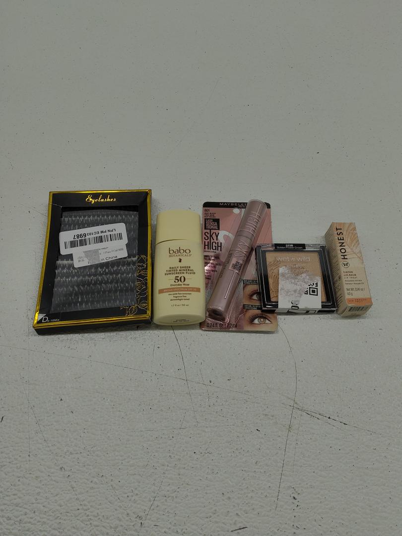 HBZGTLAD 30D/40D/50D/60D/80D Mink Eyelashes 280; Babo Botanicals Daily Sheer Tinted Mineral Sunscreen Fluid SPF50; Maybelline Lash Sensational Sky High Washable Mascara Makeup; wet n wild MegaGlo Highlighting Powder Warm Gold Golden Flower Crown; Hon