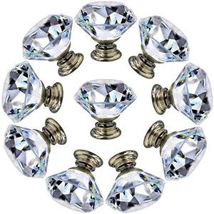 NORTHERN BROTHERS Dresser Drawer Cabinet Knobs 30mm Diamond Shaped Crystal Glass Knobs Pulls for Kitchen Wardrobe Cupboard (10 Pack, Bronze)