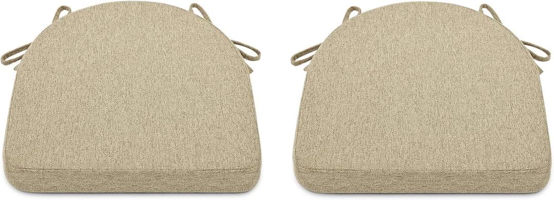 Shinnwa Dining Chair Cushions Set of 2, Non-Slip Kitchen Chair Cushions with Ties and Machine Washable Cover, 2 Pack, 17 x 16.5 x 2in, Natural Linen
