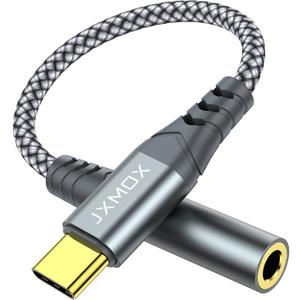 JXMOX USB Type C to 3.5mm Female Headphone Jack Adapter, USB C to Aux Audio Dongle Cable Cord Compatible with iPhone 17 Air 16 15 Pro Max, Samsung Galaxy S25 S24 S23 S22, Pixel 9 8, iPad Pro, MacBook (Grey)