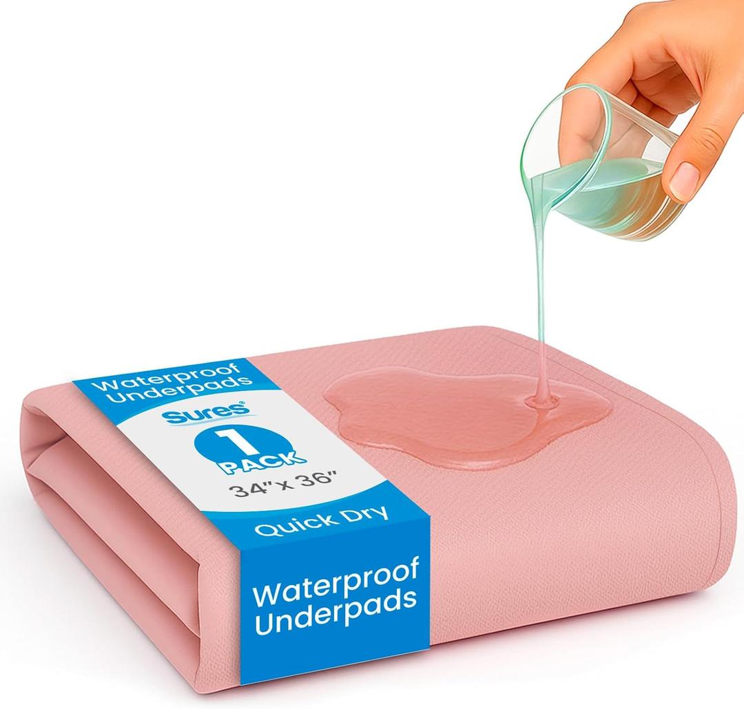 Vive Bed Pads for Incontinence Washable, Bed Wetting Protection for Adults & Elderly - Waterproof Reusable Underpads for Women, Men, Kids, Pets (34" x 36", Pink)