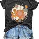 Women's Vintage Floral T Shirt Boho Wildflower Graphic Loose Tees Short Sleeve Casual Tops (Medium, A1-dark Grey 2)